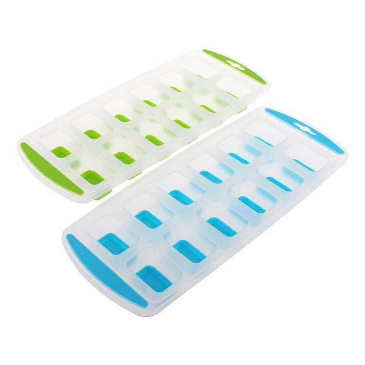 The Appetito Easy Release 12 Cube Rectangular Ice Tray - Set of 2 Blue & Green