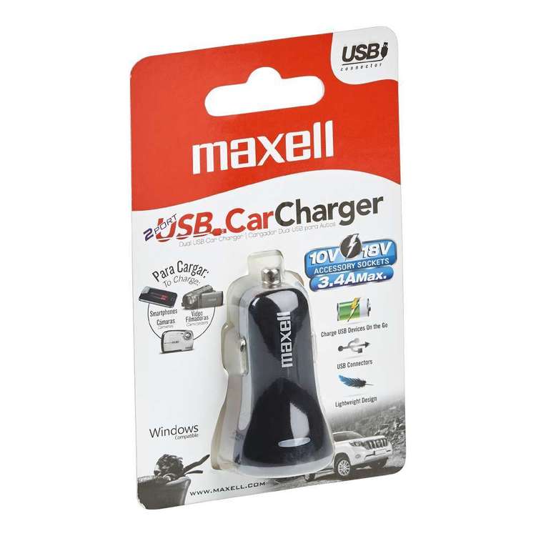 Maxell Dual Port USB Car Charger Red & White