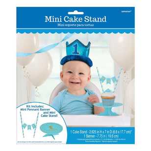 Amscan 1st Birthday Boys Mini Cake Stand Kit Blue, White & Gold