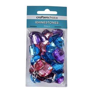Crafters Choice Stick On Rhinestones Gems Pack 50 Pieces Pink, Blue & Purple