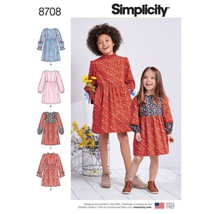 Simplicity Pattern 8708 Child's And Girls' Dress With Sleeve Variations