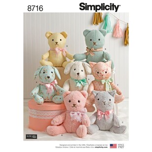 Simplicity Pattern 8716 Stuffed Animals