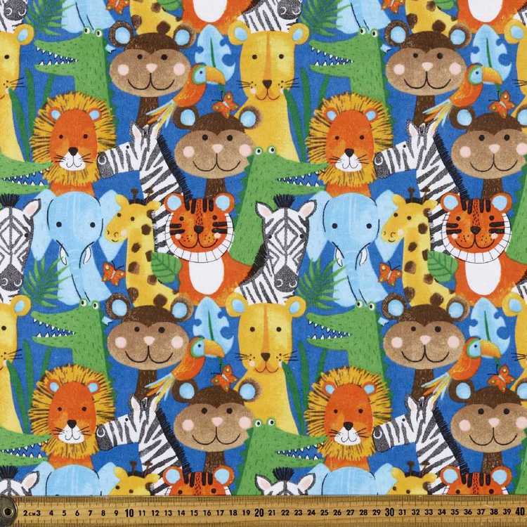 Animal Kingdom Printed Flannelette Fabric Multicoloured 112 cm