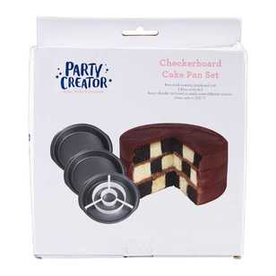 Party Creator Checkboard 3 Piece Cake Pan Set Gunmetal Grey