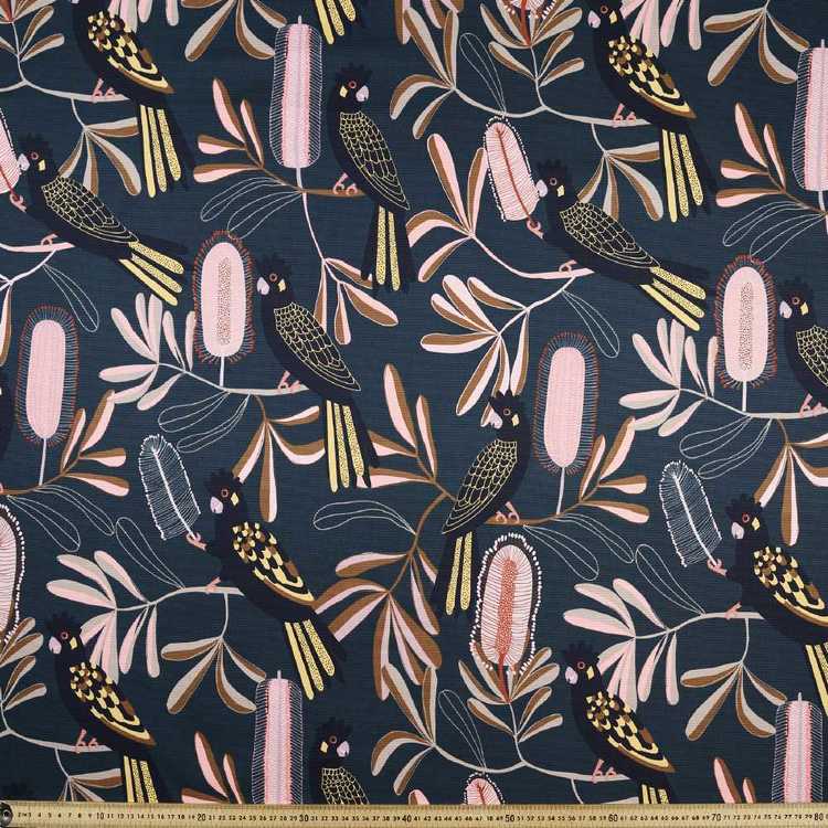 Jocelyn Proust Black Cockatoo Fabric Navy 150 cm