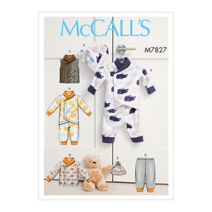 McCall's Pattern M7827 Infants Bunting, Jacket, Vest, Pants and Hat newborn - x large