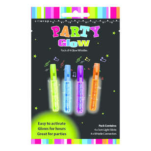 Glow Favours Whistle 4 Pack Multicoloured