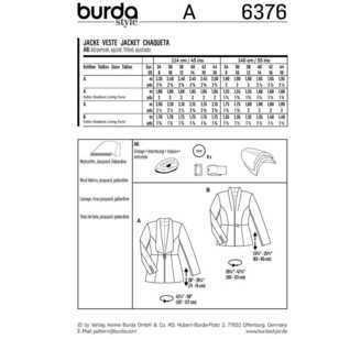 Burda Pattern B6376 Misses' Blazers 8 - 18