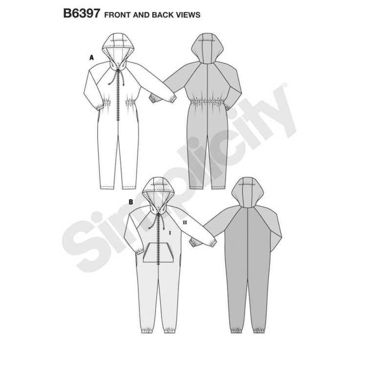 Burda Pattern 6397 Unisex Hooded Jumpsuits X Small - X Large