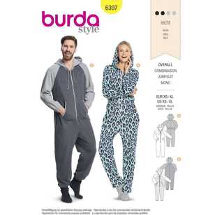 Burda Pattern 6397 Unisex Hooded Jumpsuits X Small - X Large