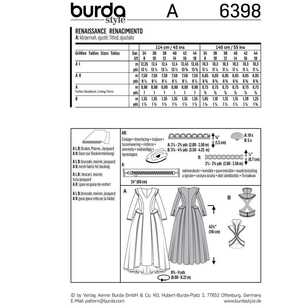 Burda 6398 Misses' Renaissance Dress Pattern