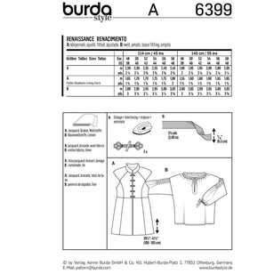 Burda Pattern 6399 Men's Renaissance Shirt & Waistcoat 38 - 48