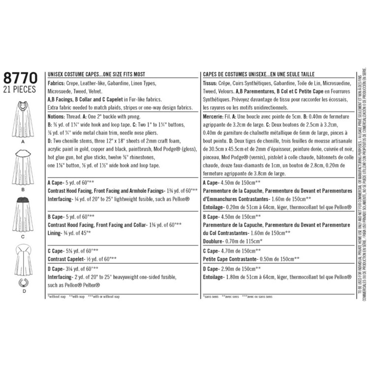 Simplicity SimplicityPattern 8771 Unisex Capes, Papier, Wit Simplicity SimplicityPattern 8771 Unisex Capes, Papier, Wit