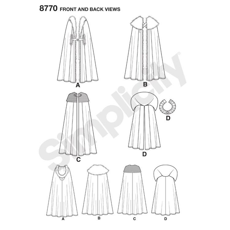Simplicity 8770 Unisex Costume Capes Pattern One Size (Paper)