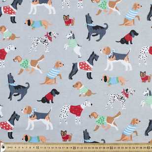 Dogs Printed Flannelette Fabric Grey 110 cm