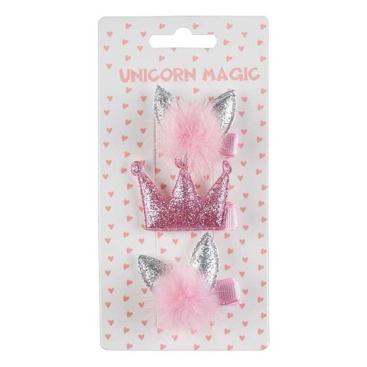 Unicorn Magic Glitter Crown Hair Clip 3 Pack Multicoloured
