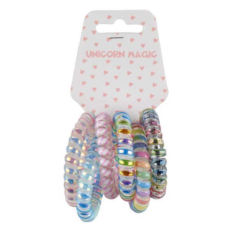 Unicorn Magic Rainbow Spiral Hair Ties 6 Pack
