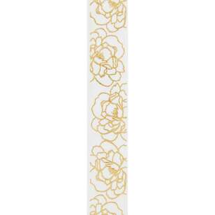 Offray Gold Floral Single Faced Satin Ribbon White & Gold 22 mm x 2.7 m