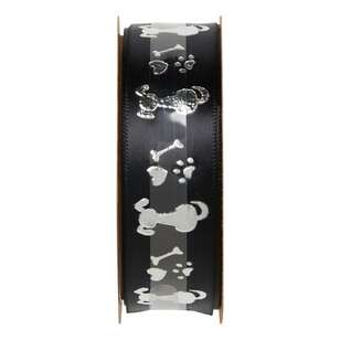 Offray Dogs Rule Single Faced Satin Ribbon Black & Silver 22 mm x 2.7 m