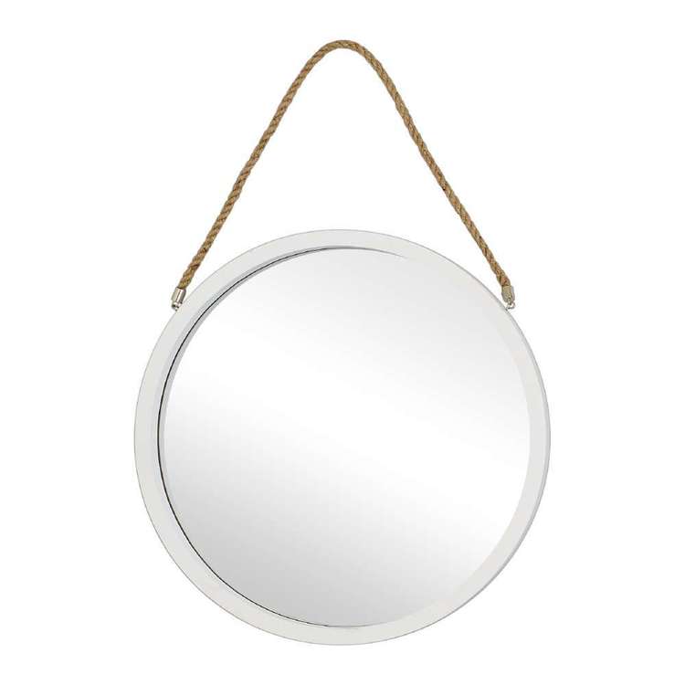 Living Space Round Mirror With Rope White & Natural 45 x 2.7 cm