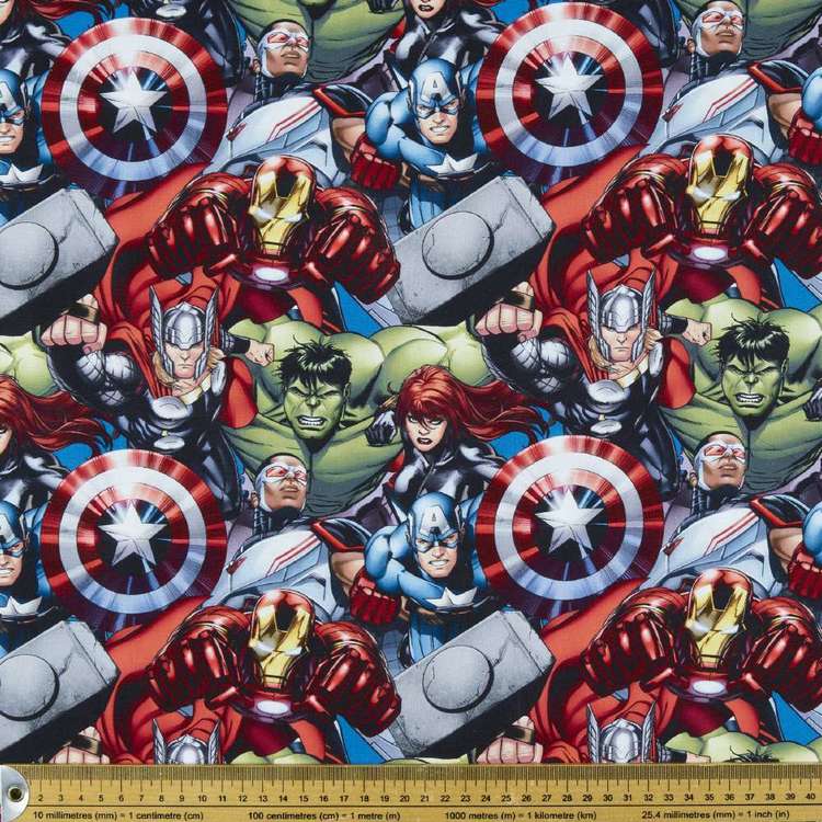 Avengers Charge Allover Cotton Fabric Multicoloured 112 cm