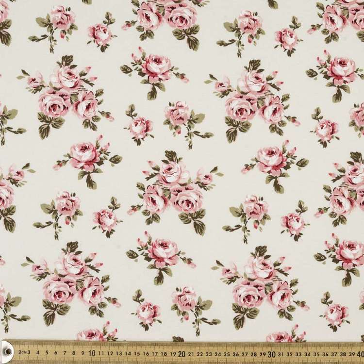 Blurred Rose Printed Organic Cotton Jersey Fabric Ivory 112 cm