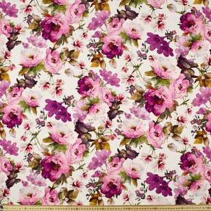 Art Floral Digital Printed Viscose Cotton Flax Blended Fabric Purple 145 cm