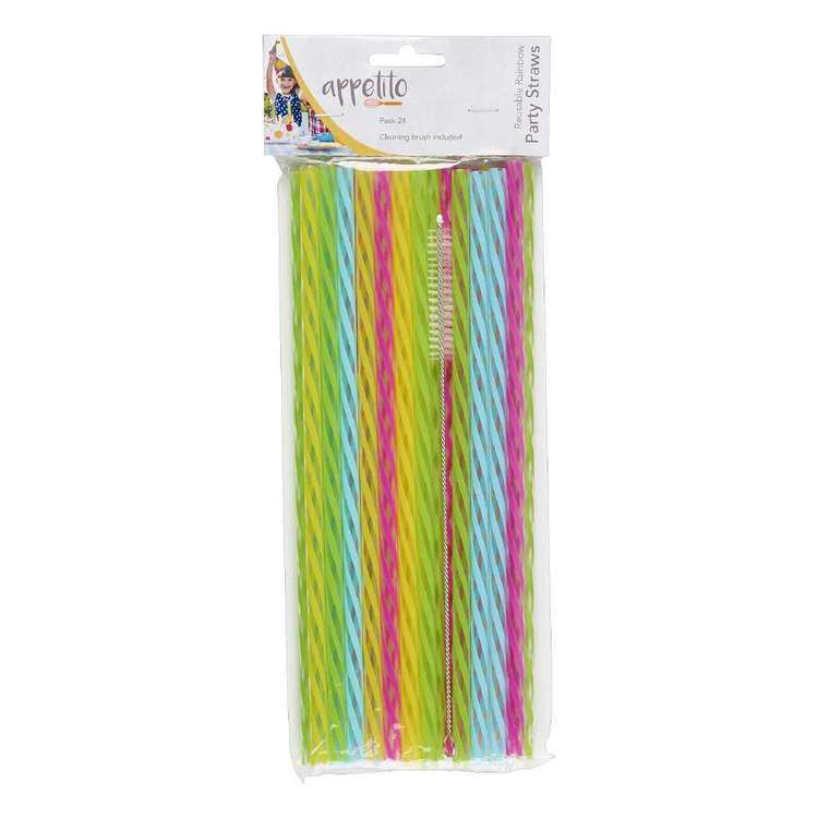 Appetito Reusable Straws With Brush - Pack of 24 Rainbow
