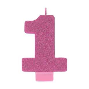 Amscan No. 1 Pink Glitter Numeral Candle Pink