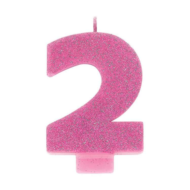 Amscan No. 2 Pink Glitter Numeral Candle Pink