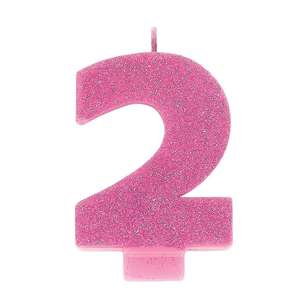 Amscan No. 2 Pink Glitter Numeral Candle Pink