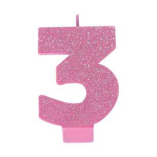 Amscan No. 3 Pink Glitter Numeral Candle Pink