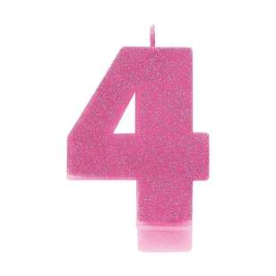 Amscan No. 4 Pink Glitter Numeral Candle Pink