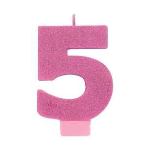 Amscan No. 5 Pink Glitter Numeral Candle Pink
