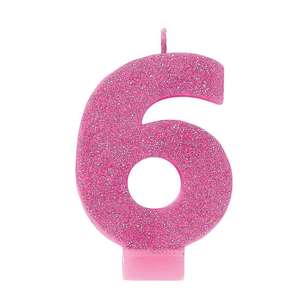 Amscan No. 6 Pink Glitter Numeral Candle Pink