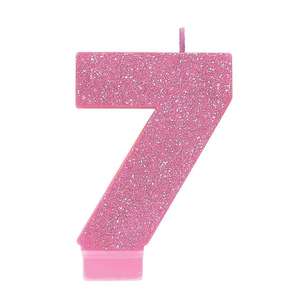 Amscan No. 7 Pink Glitter Numeral Candle Pink