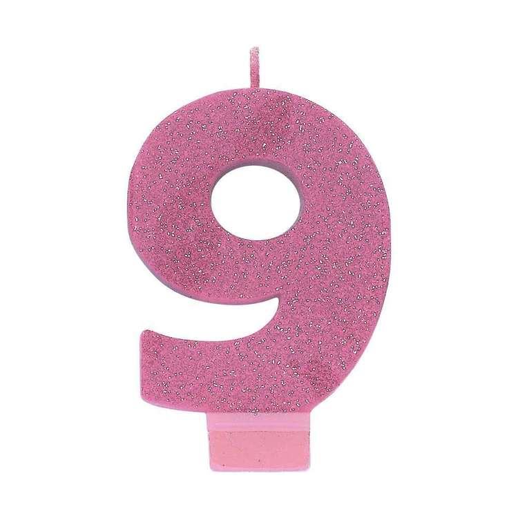 Amscan No. 9 Pink Glitter Numeral Candle Pink