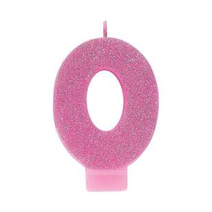 Amscan No. 0 Pink Glitter Numeral Candle Pink
