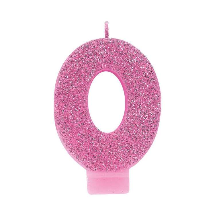 Amscan No. 0 Pink Glitter Numeral Candle