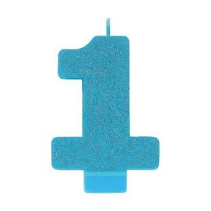 Amscan No. 1 Blue Glitter Numeral Candle Blue