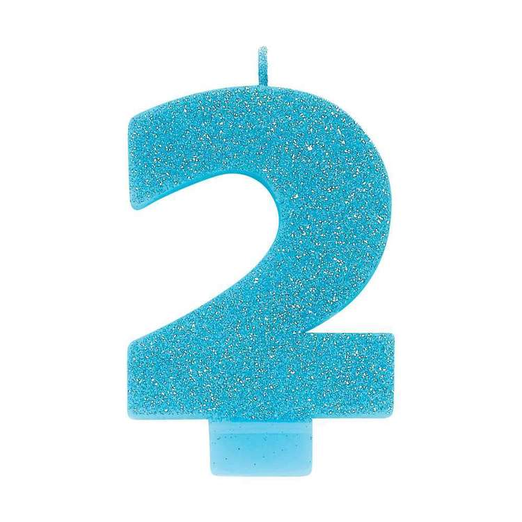 Amscan No. 2 Blue Glitter Numeral Candle Blue