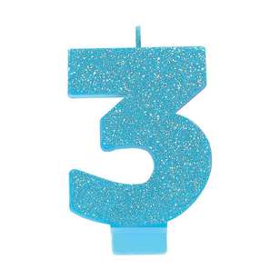 Amscan No. 3 Blue Glitter Numeral Candle Blue
