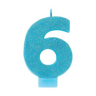 Amscan No. 6 Blue Glitter Numeral Candle Blue