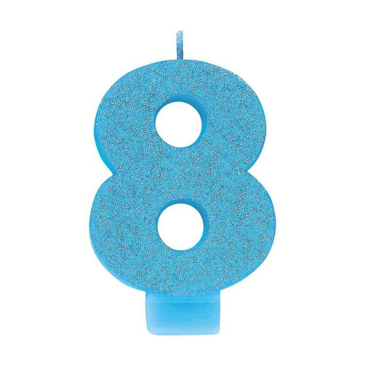 Amscan No. 8 Blue Glitter Numeral Candle