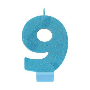 Amscan No. 9 Blue Glitter Numeral Candle Blue
