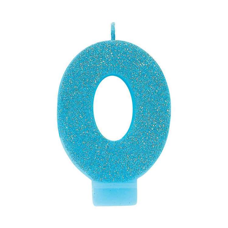 Amscan No. 0 Blue Glitter Numeral Candle Blue