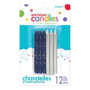 Amscan Glitter and Metallic Candles 12 Pack Metallic Silver