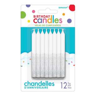 Amscan Glitter Candles 12 Pack Silver