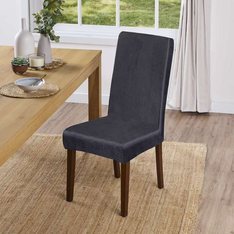Koo Suede Dining Chair Cover Charcoal, Charcoal Dining Room Chair Covers