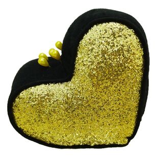 Heart Pin Cushion & 6 Pins Black & Gold Glitter